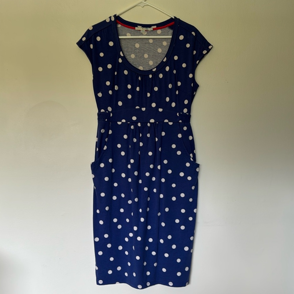 Boden Navy and White Polka Dot Dress